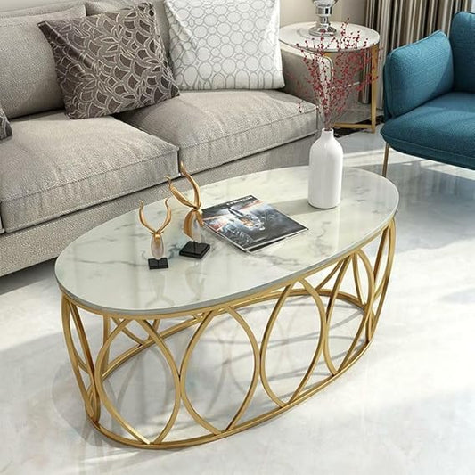 Unique White Centre Table With Golden Base