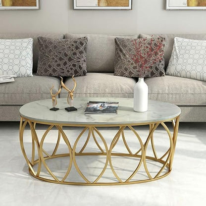 Unique White Centre Table With Golden Base