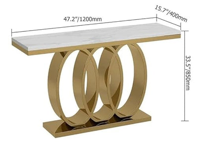 Triple Circle Golden Colour With White Marble On Top Console Table