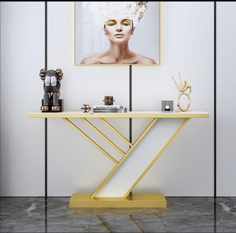 Y Shape White & Golden Console Table