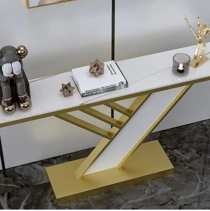 Y Shape White & Golden Console Table