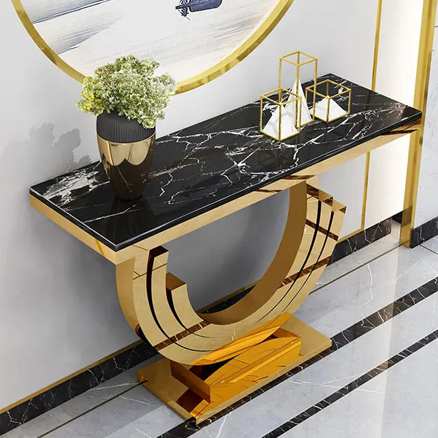 Crescent Top Marble Console Table