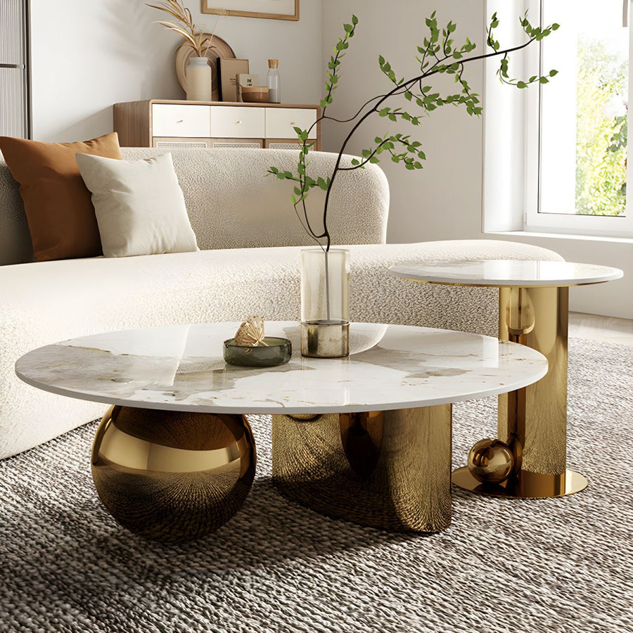 Modern White Marble And Gold Base Centre Table