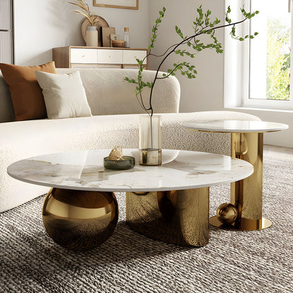 Modern White Marble And Gold Base Centre Table