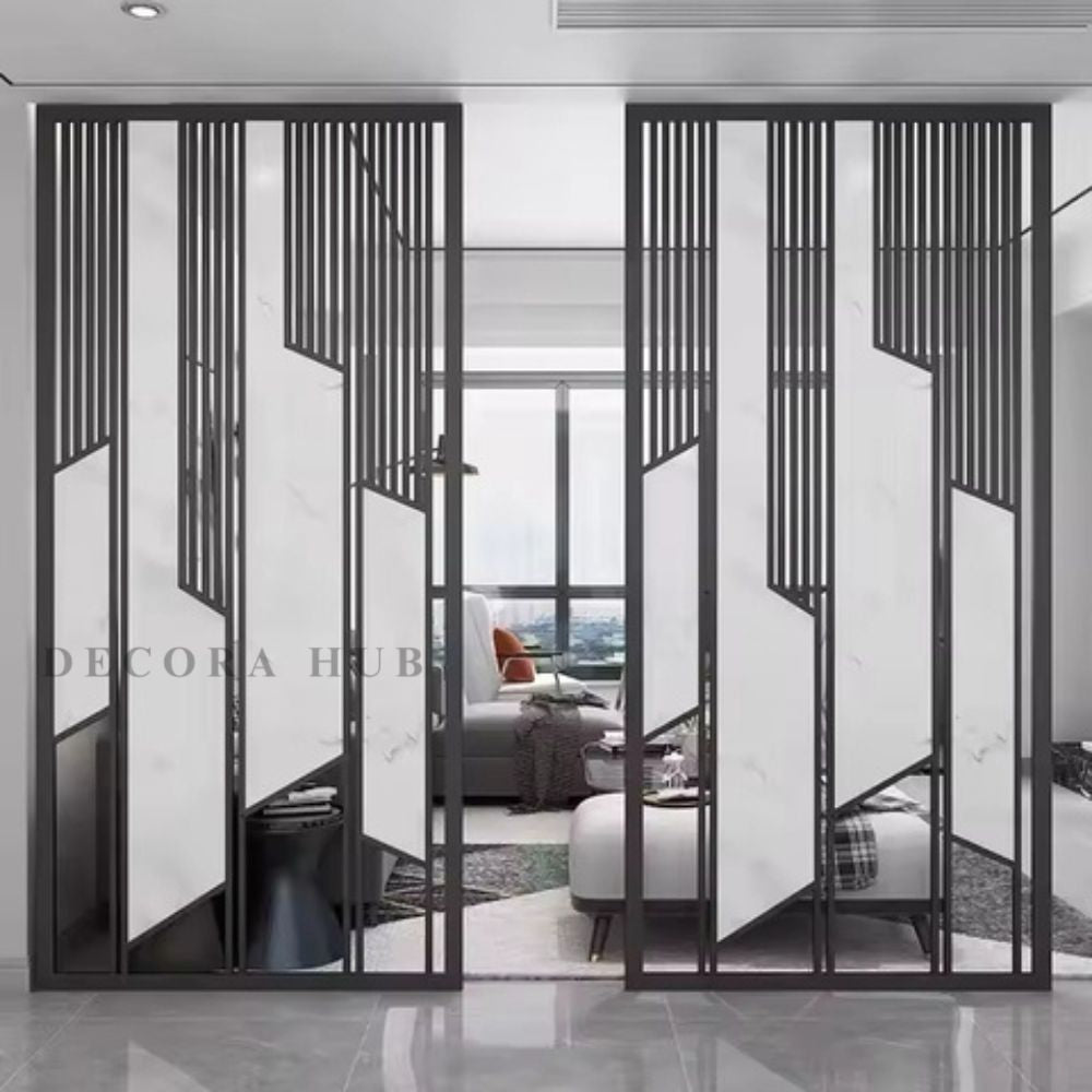 DecoraHub Black Stainless Steel PVD Partition – black metal partition for living room DecoraHub