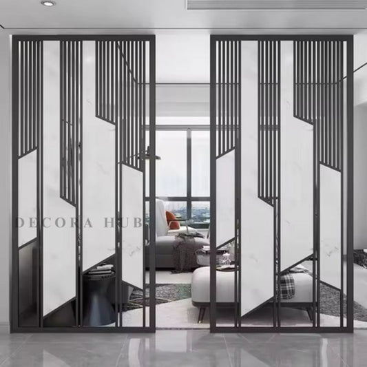DecoraHub Black Stainless Steel PVD Partition – black metal partition for living room DecoraHub