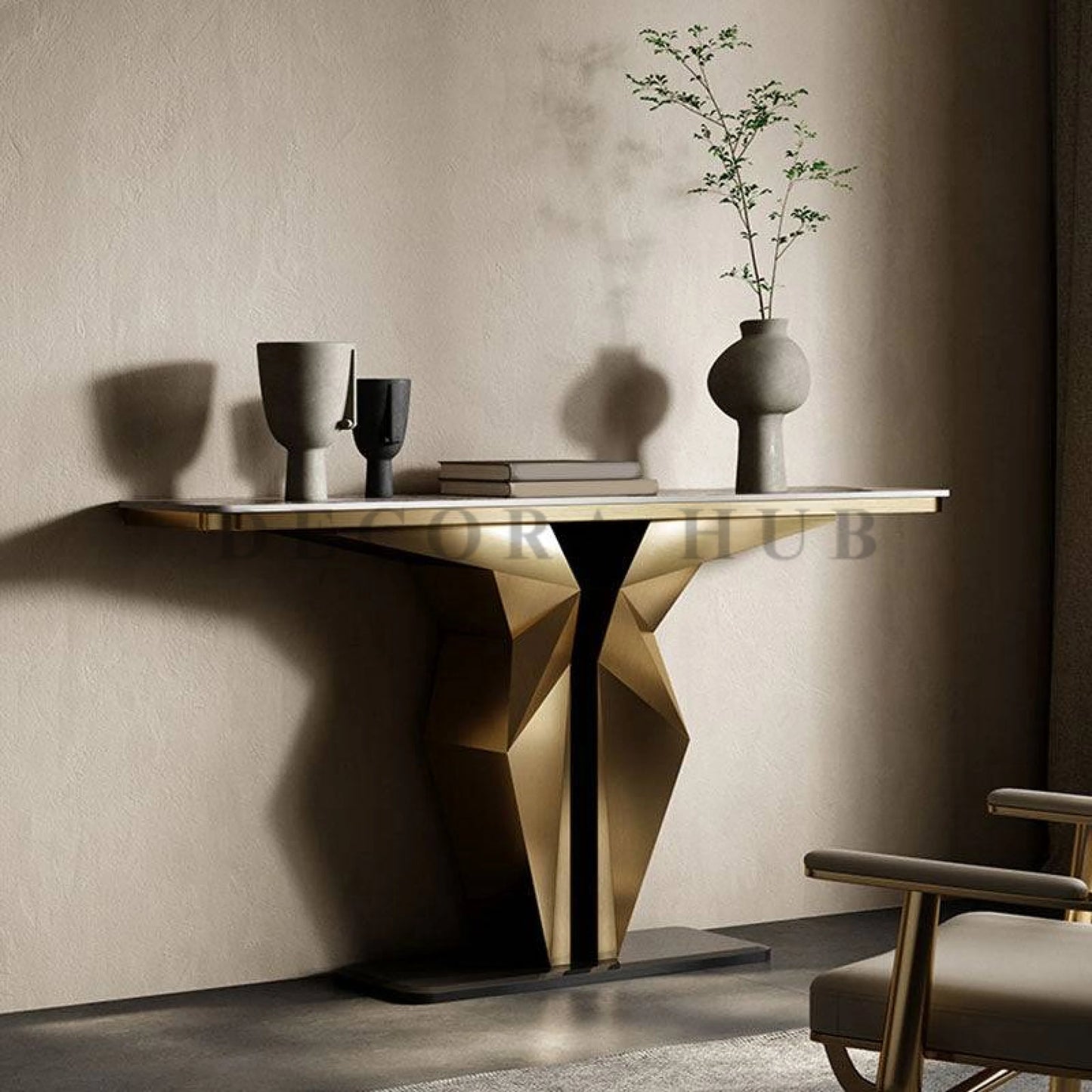 DecoraHub Modern Design Luxurious Console Table Bursh Gold