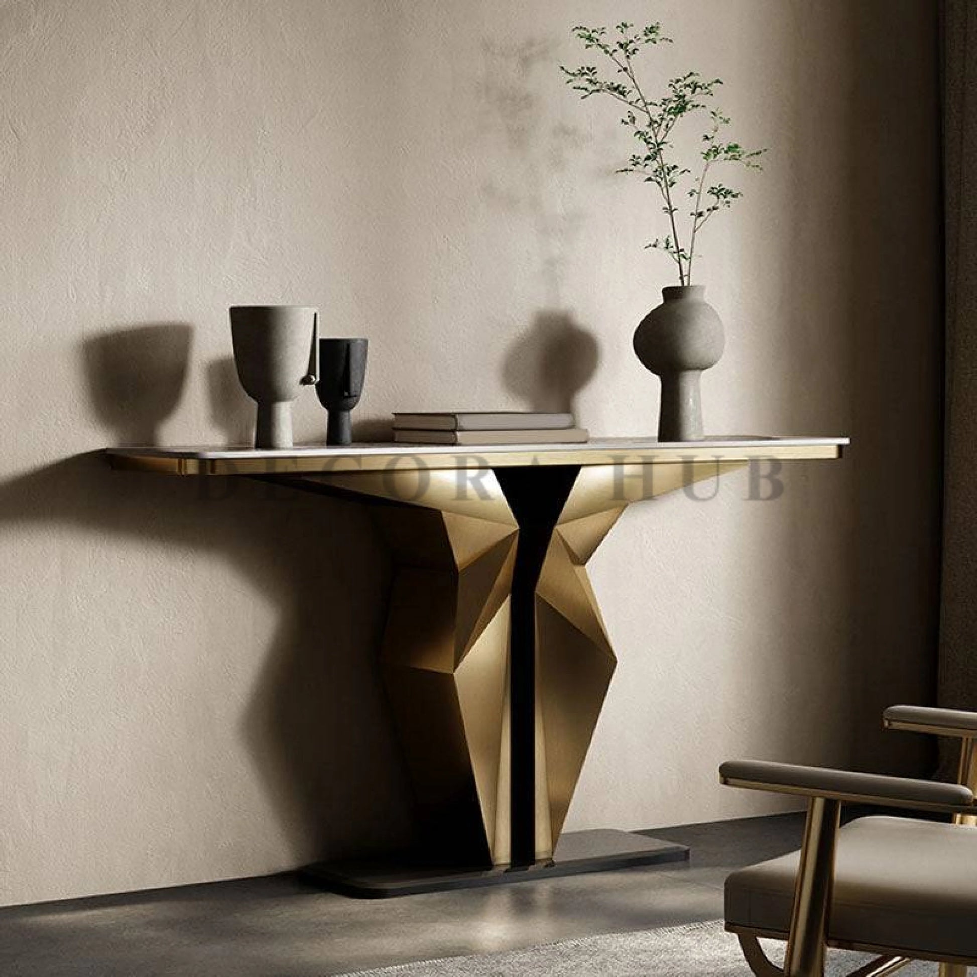 DecoraHub Modern Design Luxurious Console Table Bursh Gold
