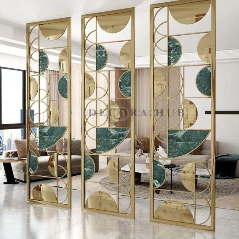 DecoraHub White Stainless Steel PVD Partition – white metal partition for living room DecoraHub