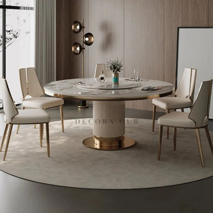 DecoraHub White Luxurious Round Dining Table – side view