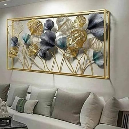 Golden And Blue Flower Metal Wall Art