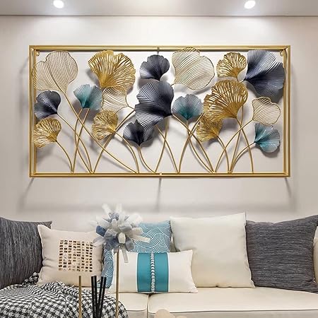 Golden And Blue Flower Metal Wall Art