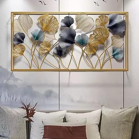 Golden And Blue Flower Metal Wall Art