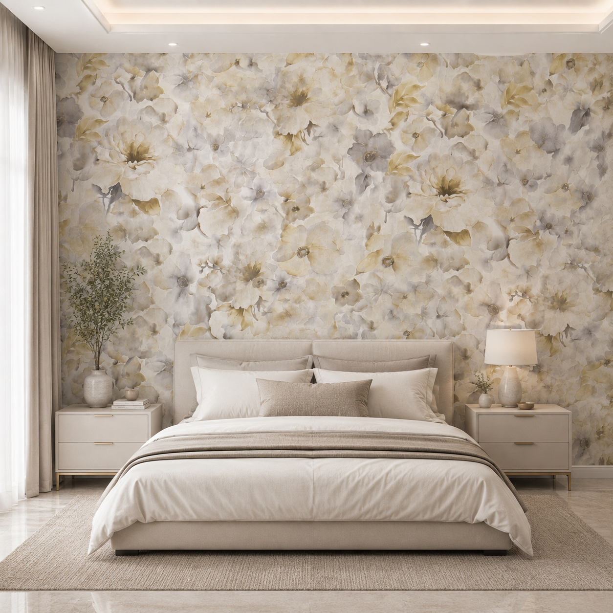 Golden Grey Watercolor Bloom Wallpaper 1