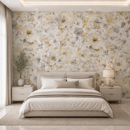 Golden Grey Watercolor Bloom Wallpaper 1