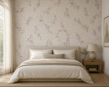 Pastel Floral Cluster Textured Wallpaper - room view