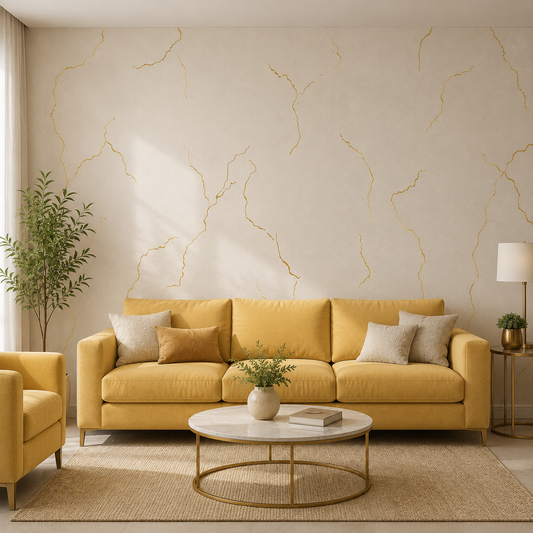Ivory Gold Crackle Line Wallpaper