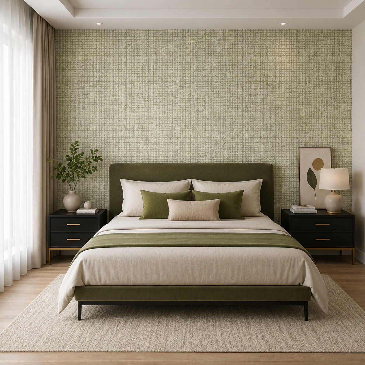 Sage Grid Weave Wallpaper 2