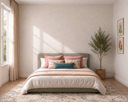 Ivory Crosshatch Weave Wallpaper 2