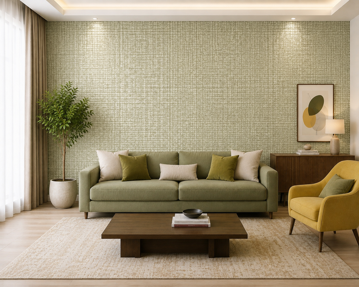 Sage Grid Weave Wallpaper 1