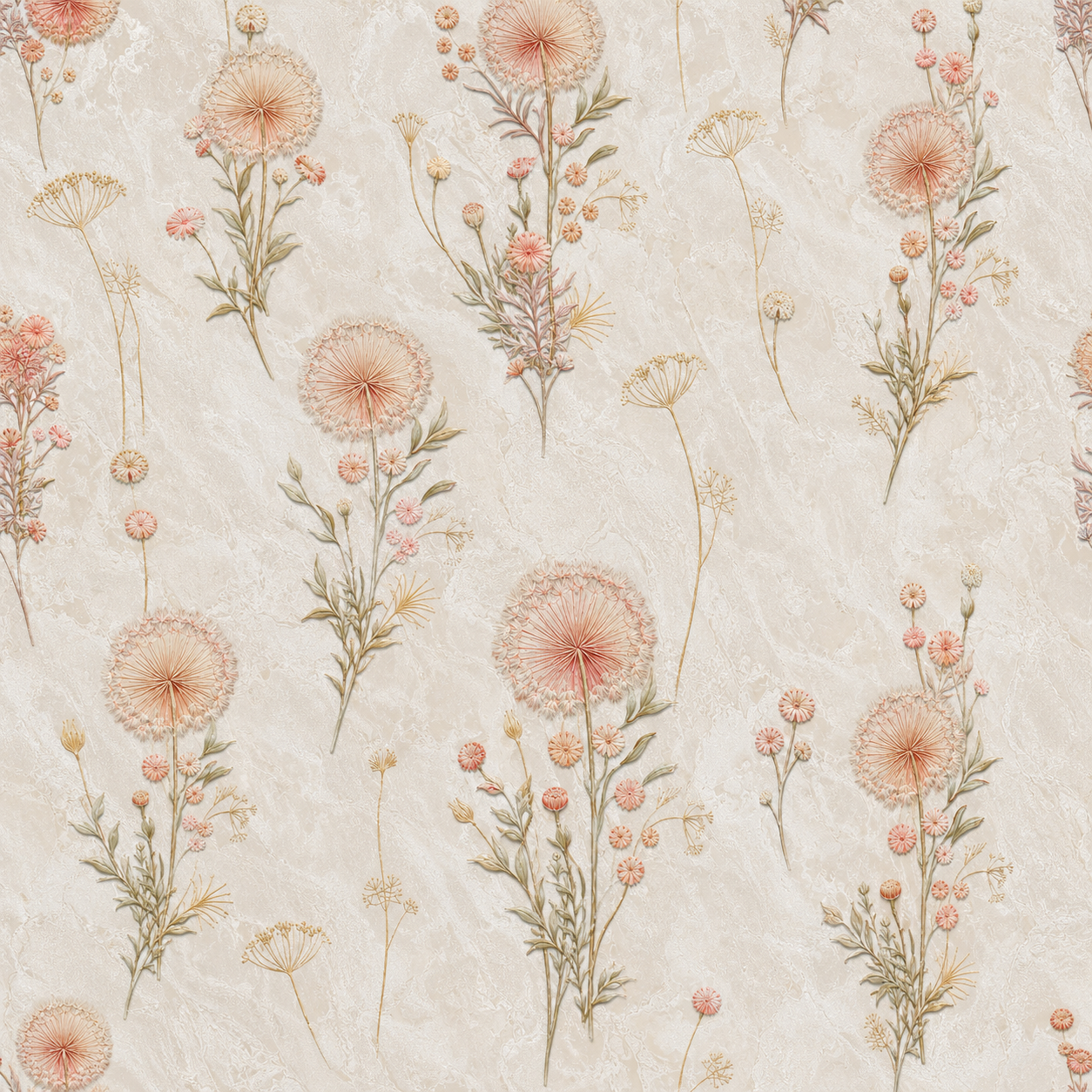 Peach Coral Dried Wildflower Wallpaper - detail
