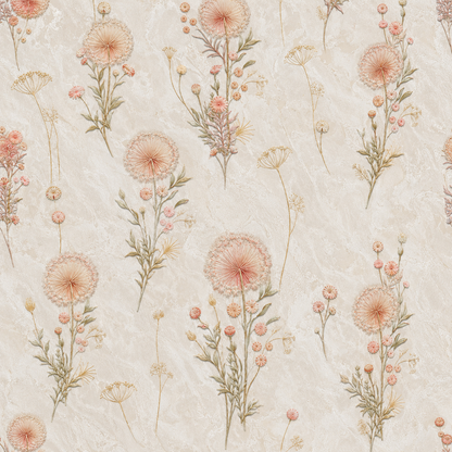 Peach Coral Dried Wildflower Wallpaper - detail
