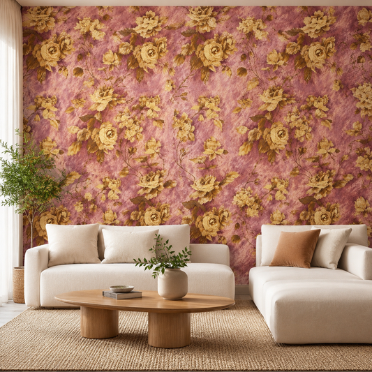 Mauve Gold Vintage Rose Wallpaper