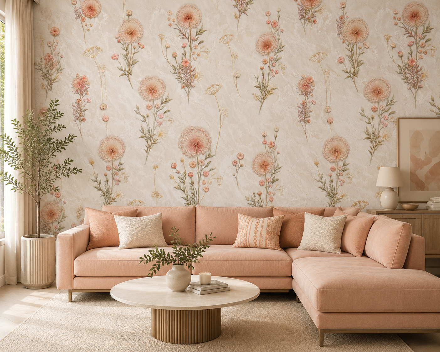 Peach Coral Dried Wildflower Wallpaper
