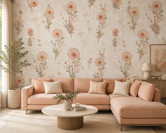 Peach Coral Dried Wildflower Wallpaper