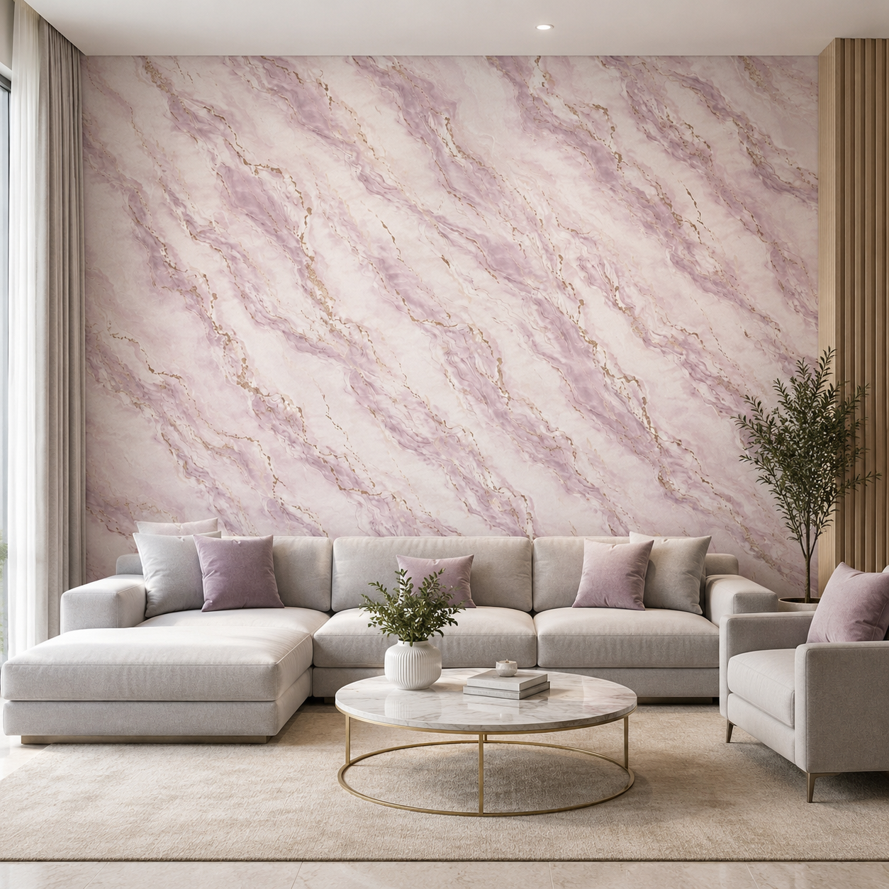 Lilac Gold Veined Marble Wallpaper - room view