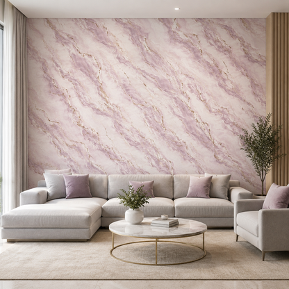 Lilac Gold Veined Marble Wallpaper - room view