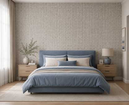 Taupe Woven Basketweave Texture Wallpaper - room view