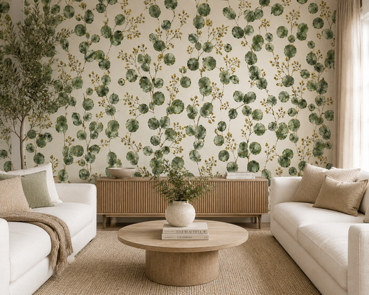 Sage Green Eucalyptus Leaf Wallpaper - close-up