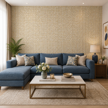 Golden Basketweave Grasscloth Wallpaper 1