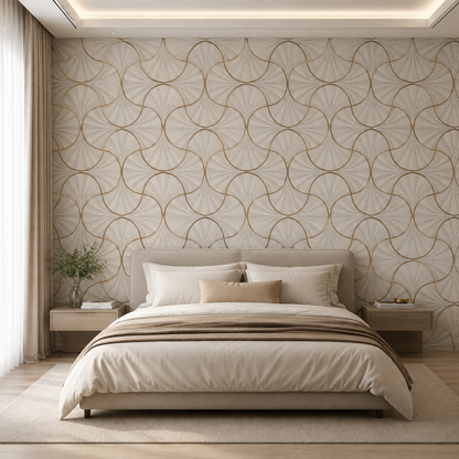 Ivory Gold Ogee Fan Wallpaper - close-up