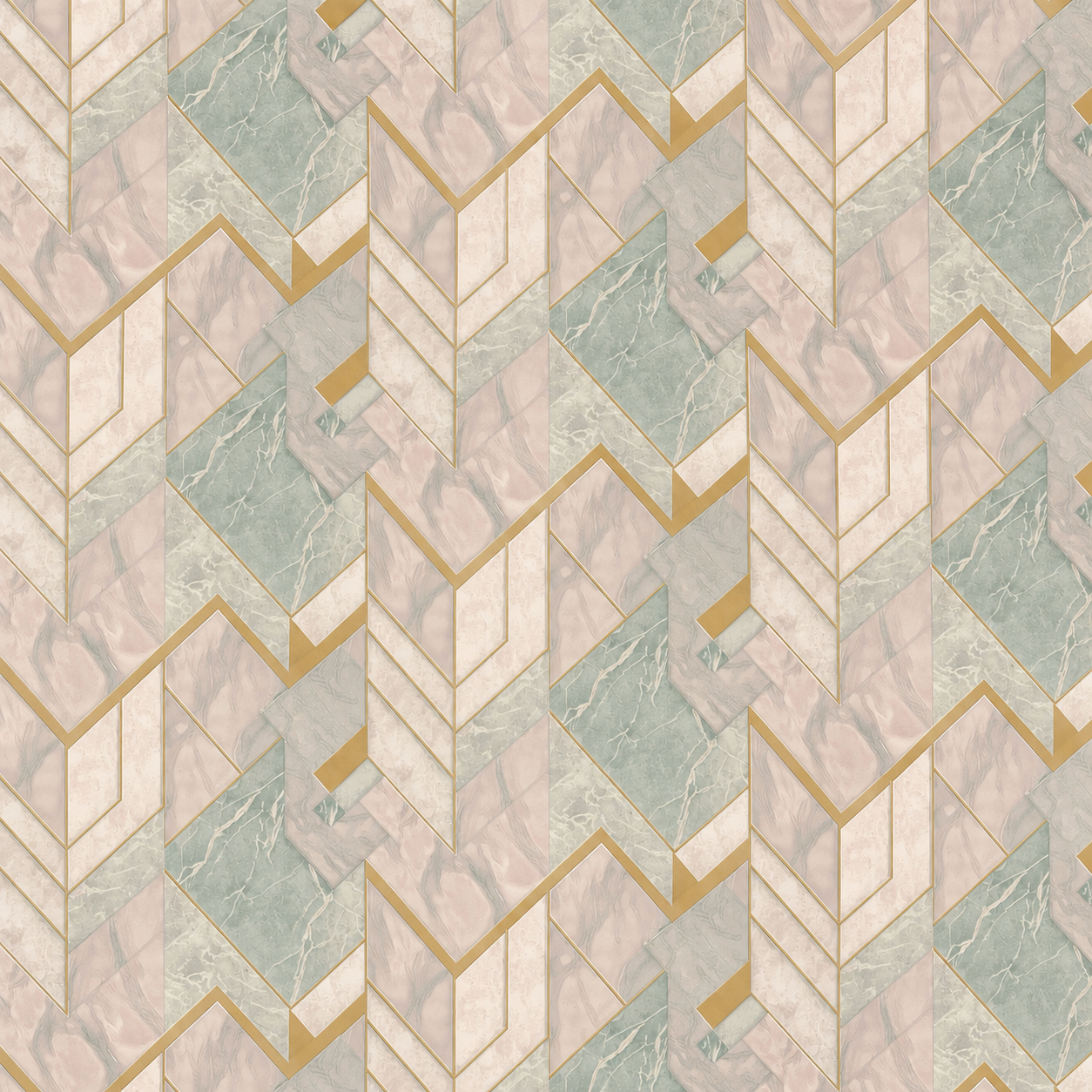 Pink Sage Marble Art Deco Chevron Wallpaper - close-up