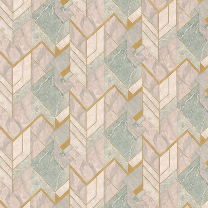 Pink Sage Marble Art Deco Chevron Wallpaper - close-up