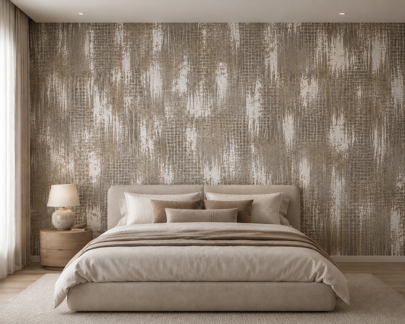 Taupe Distressed Weave Wallpaper 2