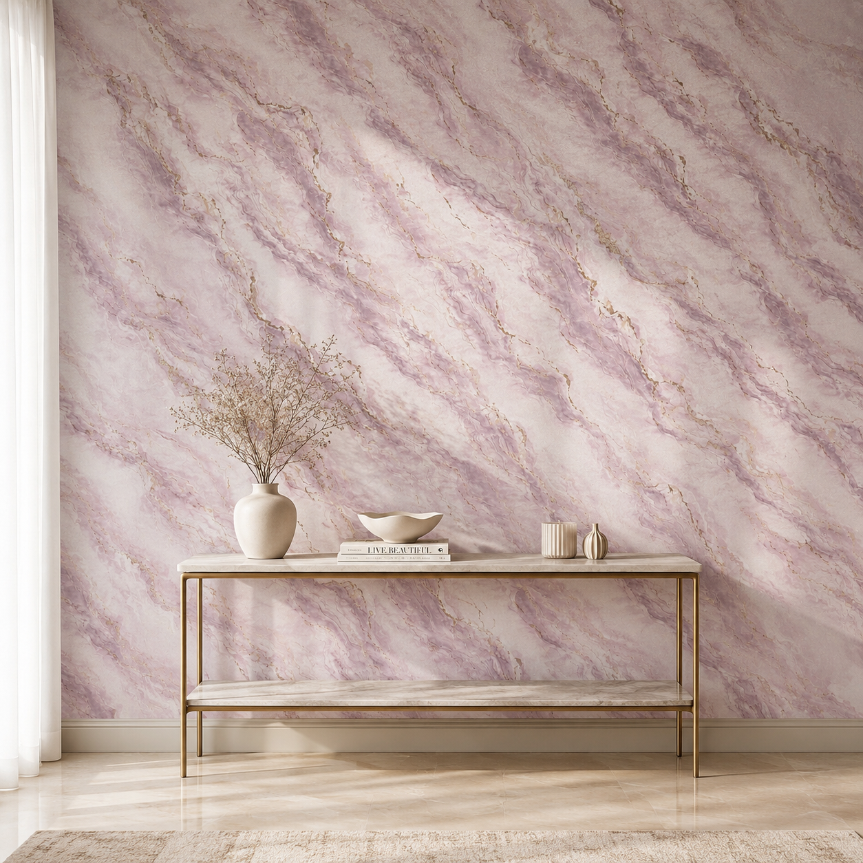 Lilac Gold Veined Marble Wallpaper