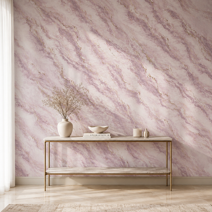 Lilac Gold Veined Marble Wallpaper