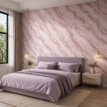 Lilac Gold Veined Marble Wallpaper - detail