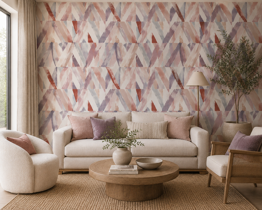 Rust Lavender Watercolor Chevron Wallpaper