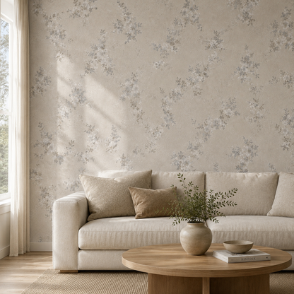 Ivory Grey Floral Sprig Wallpaper