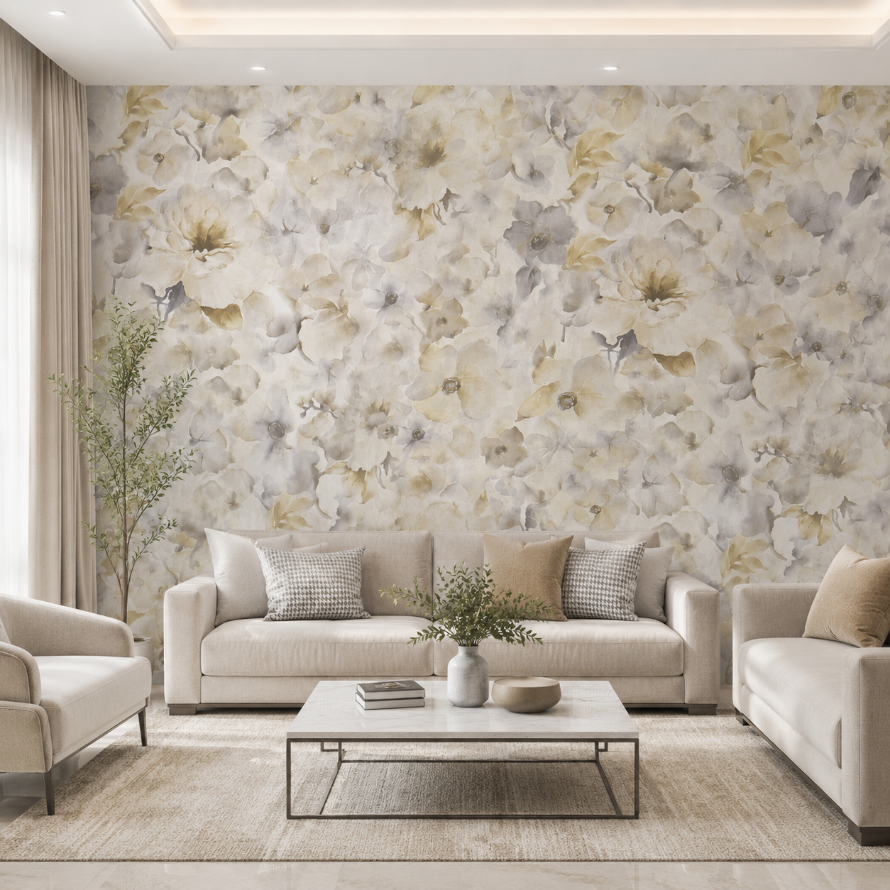 Golden Grey Watercolor Bloom Wallpaper 2