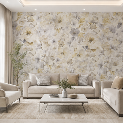 Golden Grey Watercolor Bloom Wallpaper 2