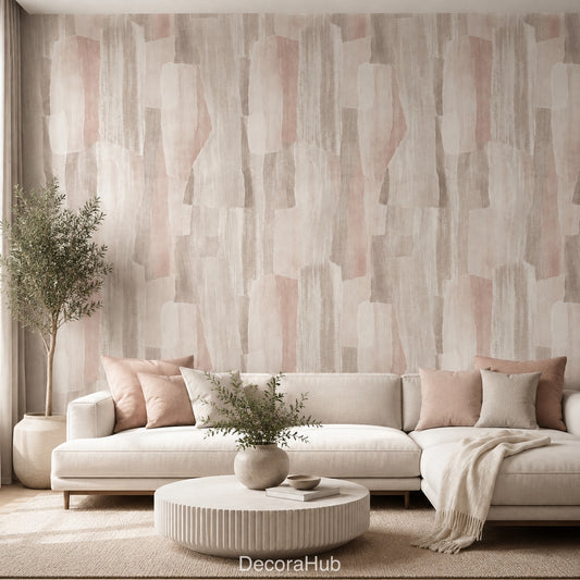 Blush Taupe Abstract Brushstroke Wallpaper