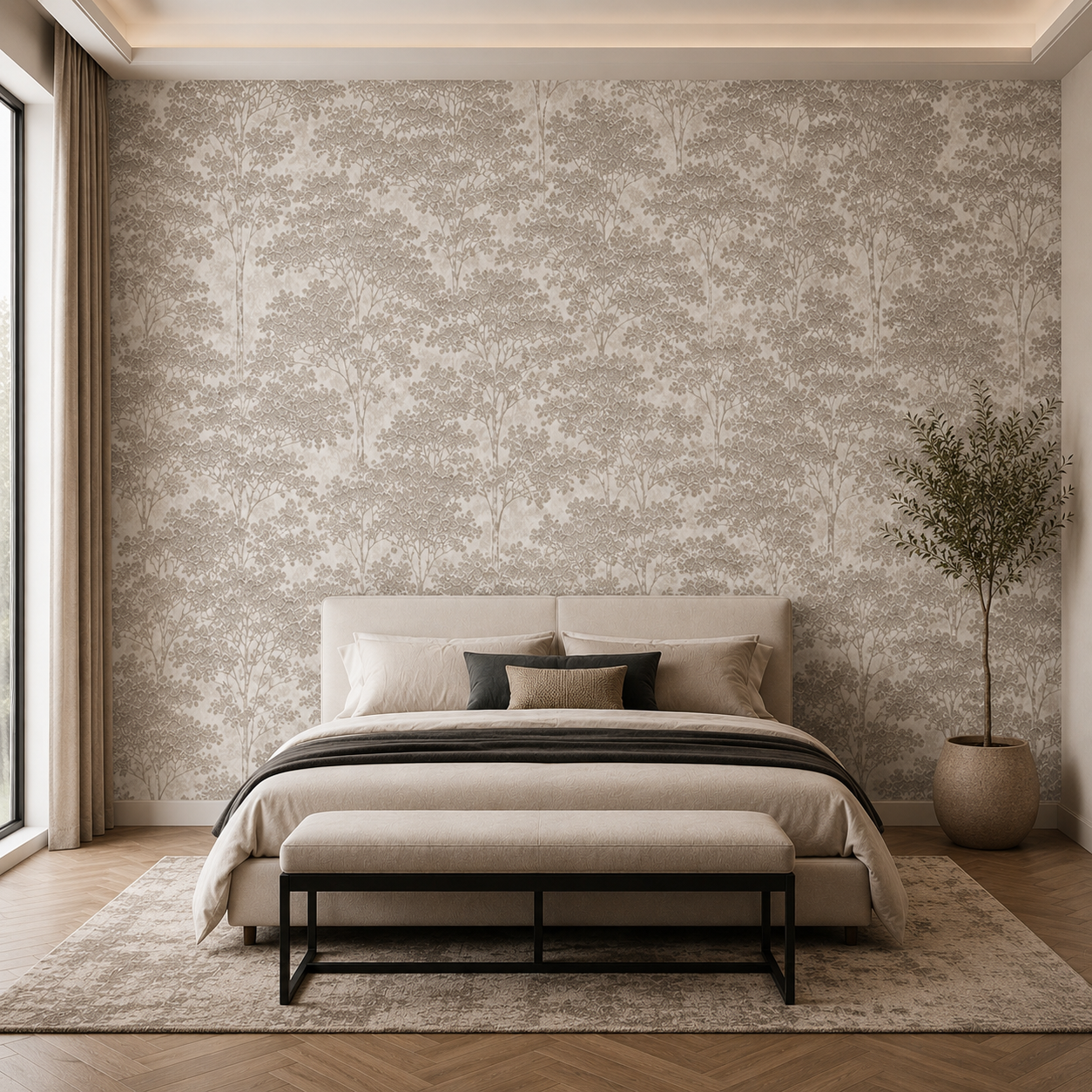 Taupe Forest Silhouette Wallpaper 2