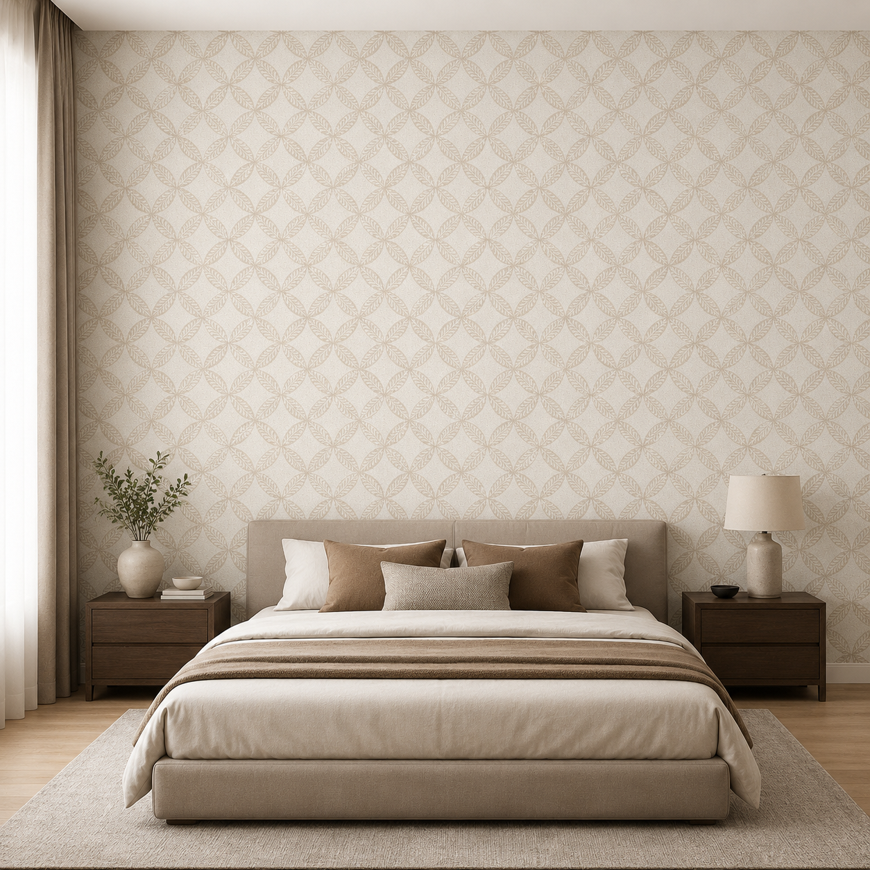 Cream Ogee Leaf Trellis Wallpaper 2