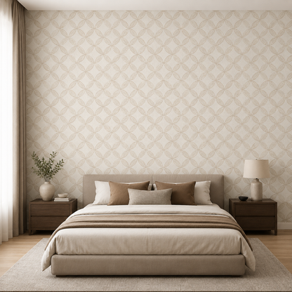 Cream Ogee Leaf Trellis Wallpaper 2