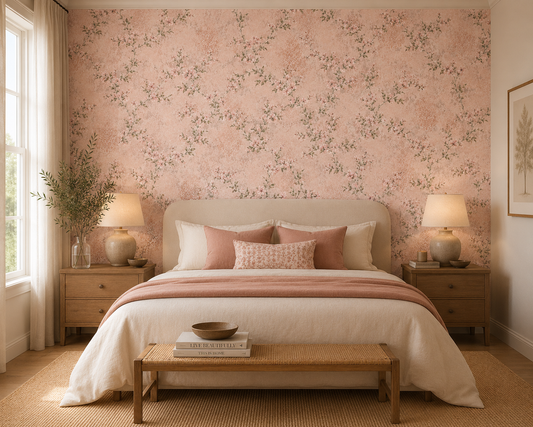 Blush Pink Ditsy Floral Vine Wallpaper